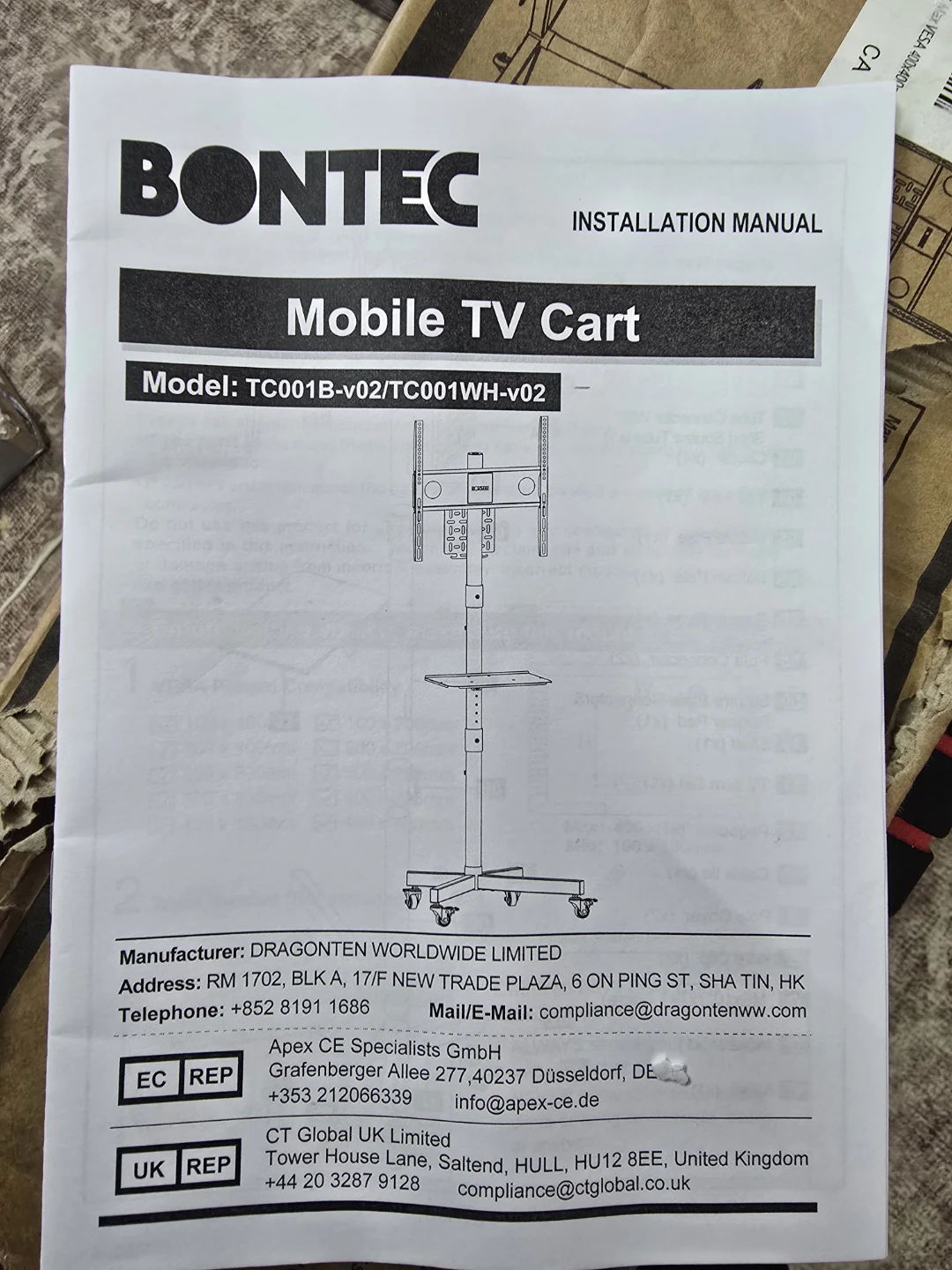 BONTEC Mobile TV Cart TC001B-v02 - photo 2