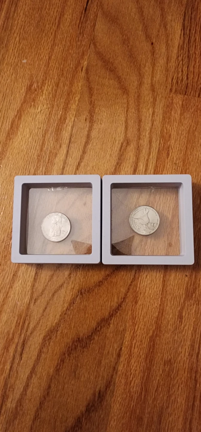 Two Vintage Commemorative Coins in Floating Frames🏈