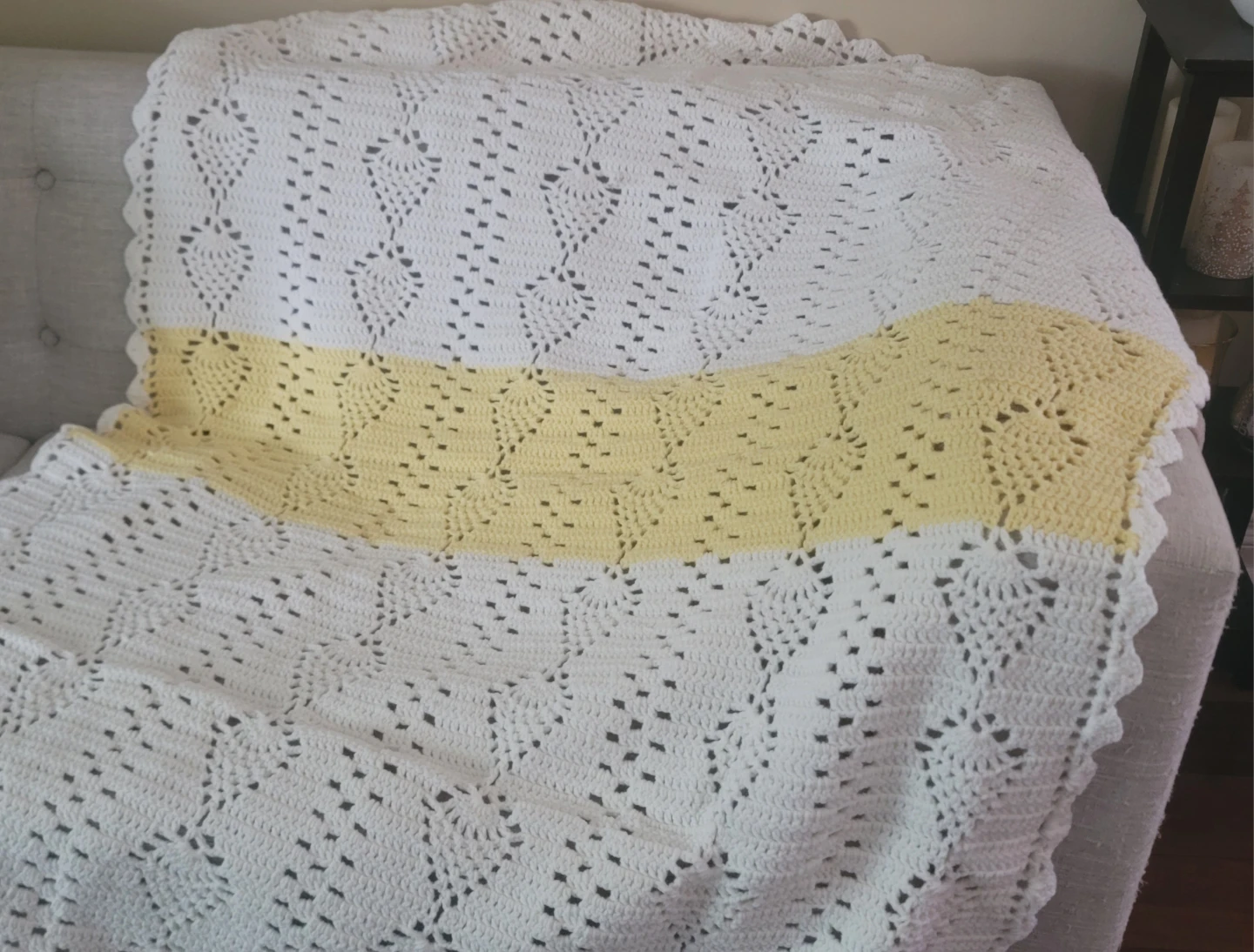 Handcrafted Crocheted Blanket - Yellow and White 40" × 60"