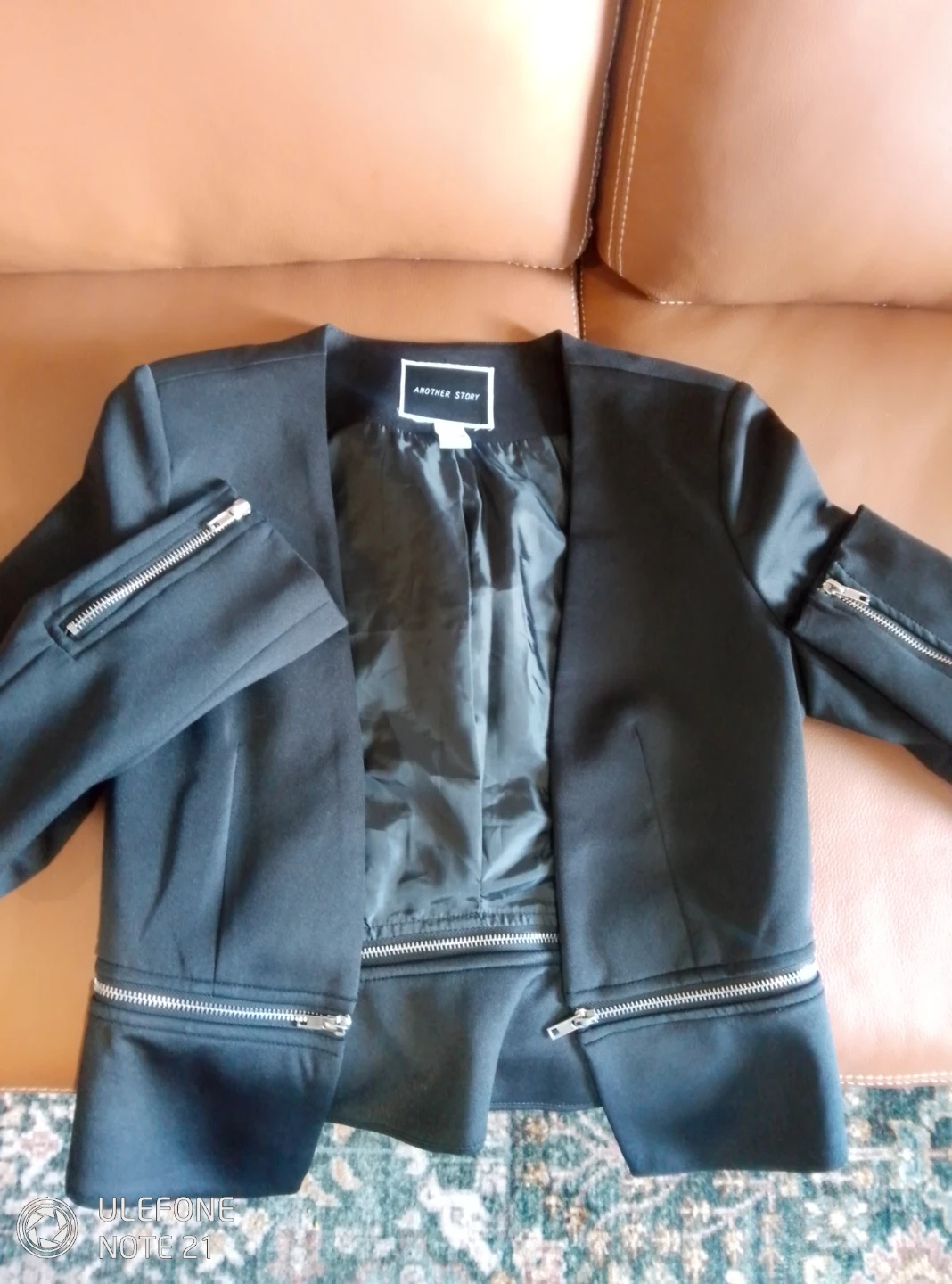 Another Story Black Cropped Jacket with Zipper Detail