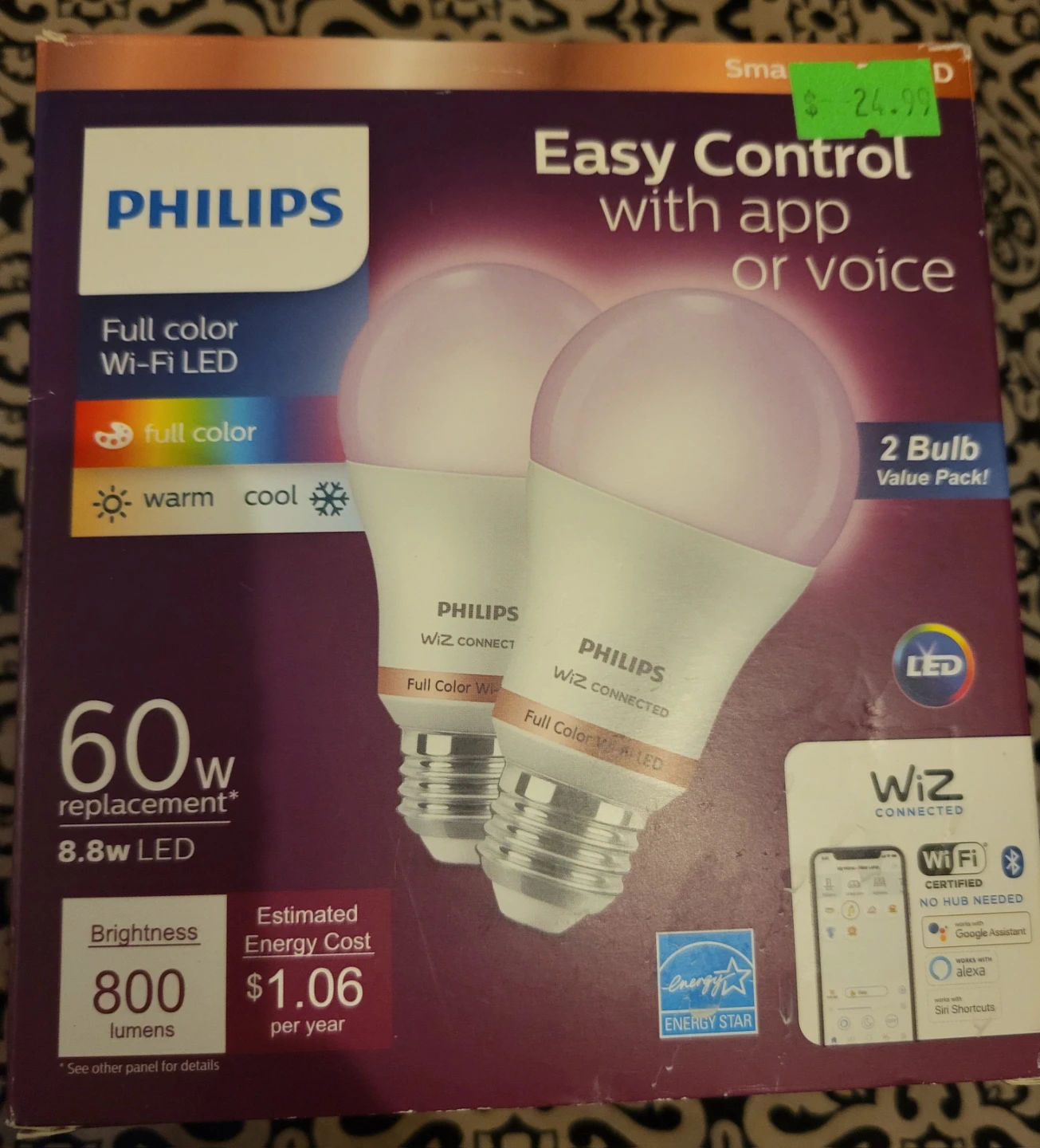 Philips WiZ Connected Full Color Wi-Fi LED Bulbs 2 Pack