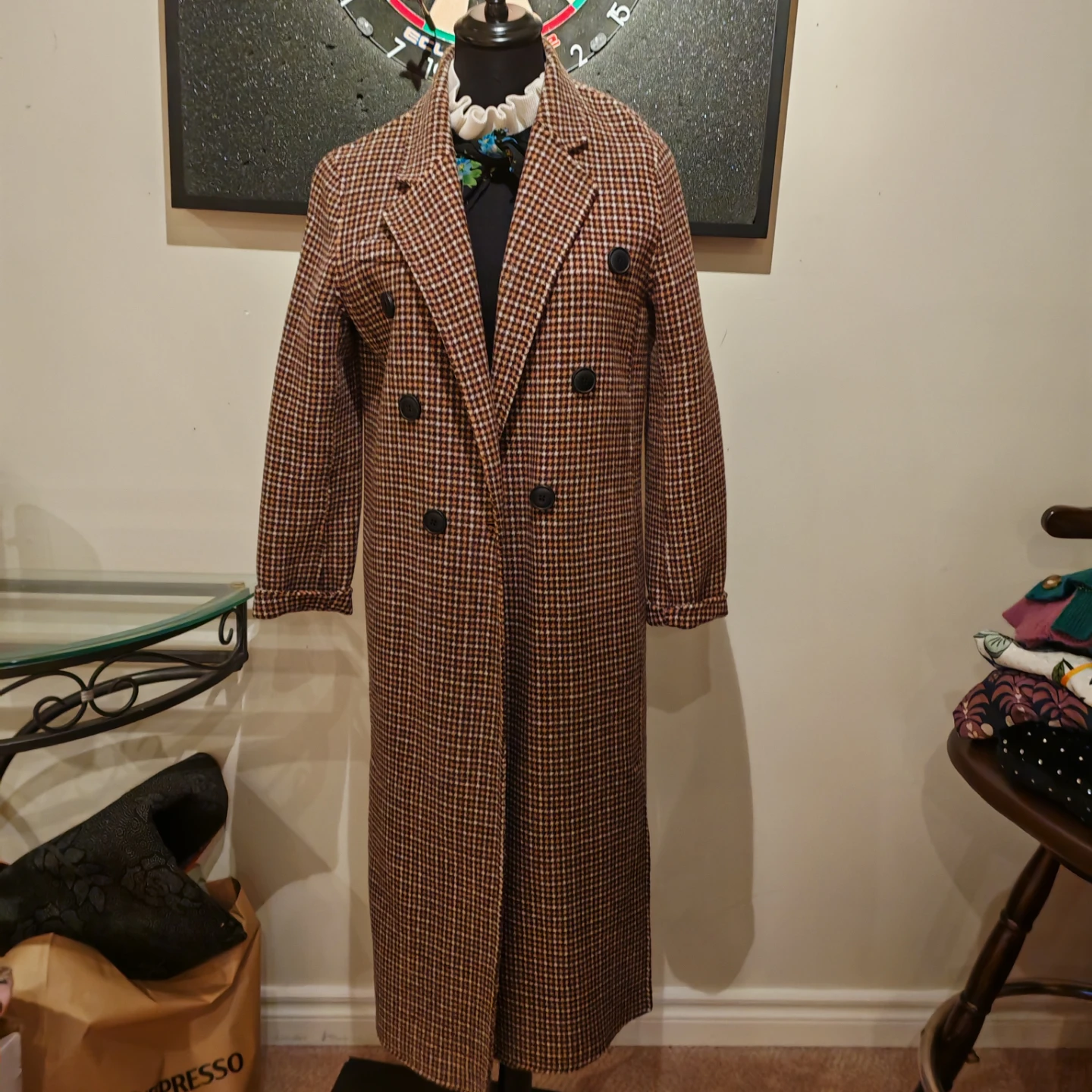 Maje Stylish Houndstooth Long wool Coat - photo 3