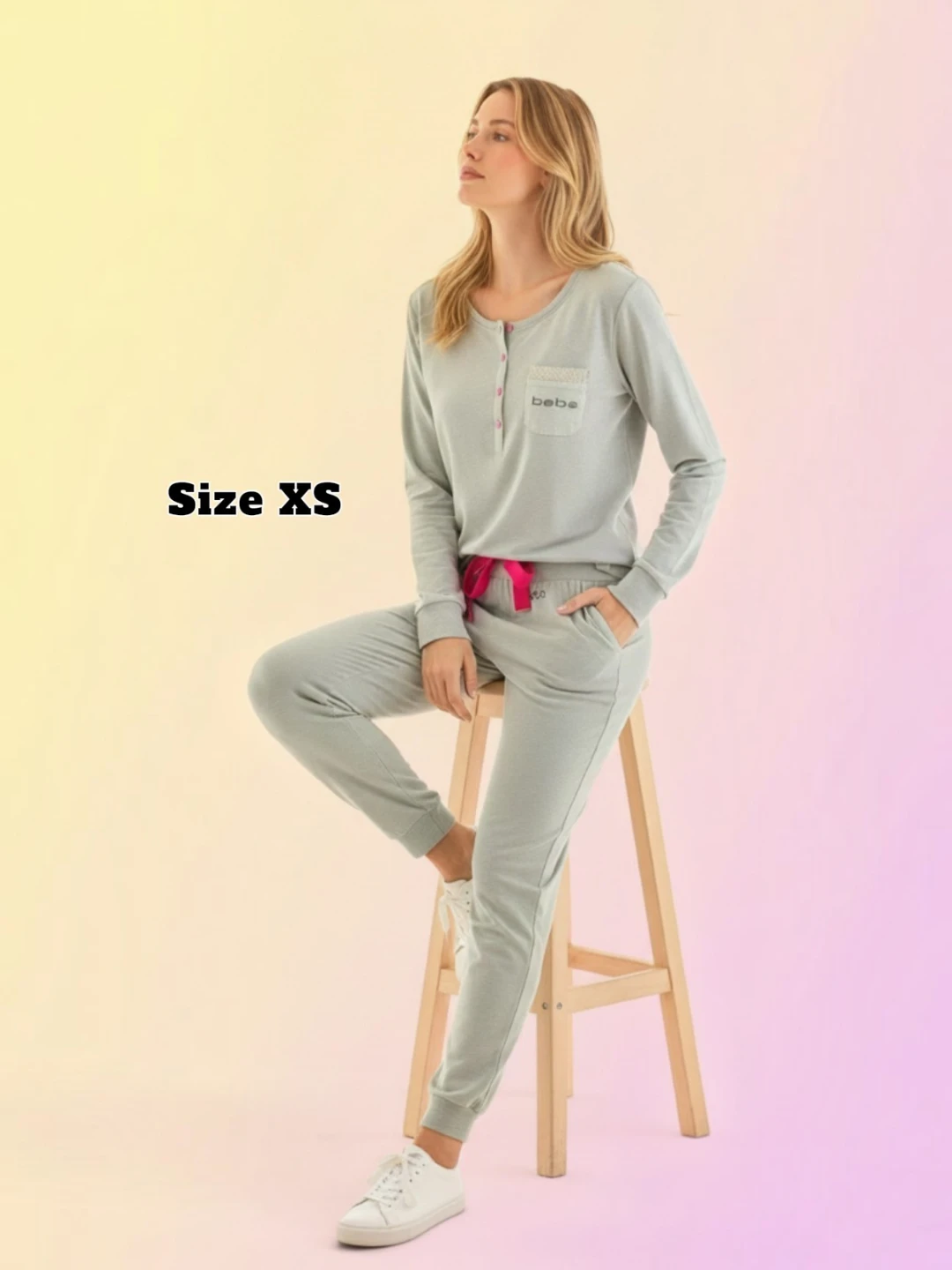 Bebe Henley Top, Matching Joggers w Side Lace Accent  & Pockets