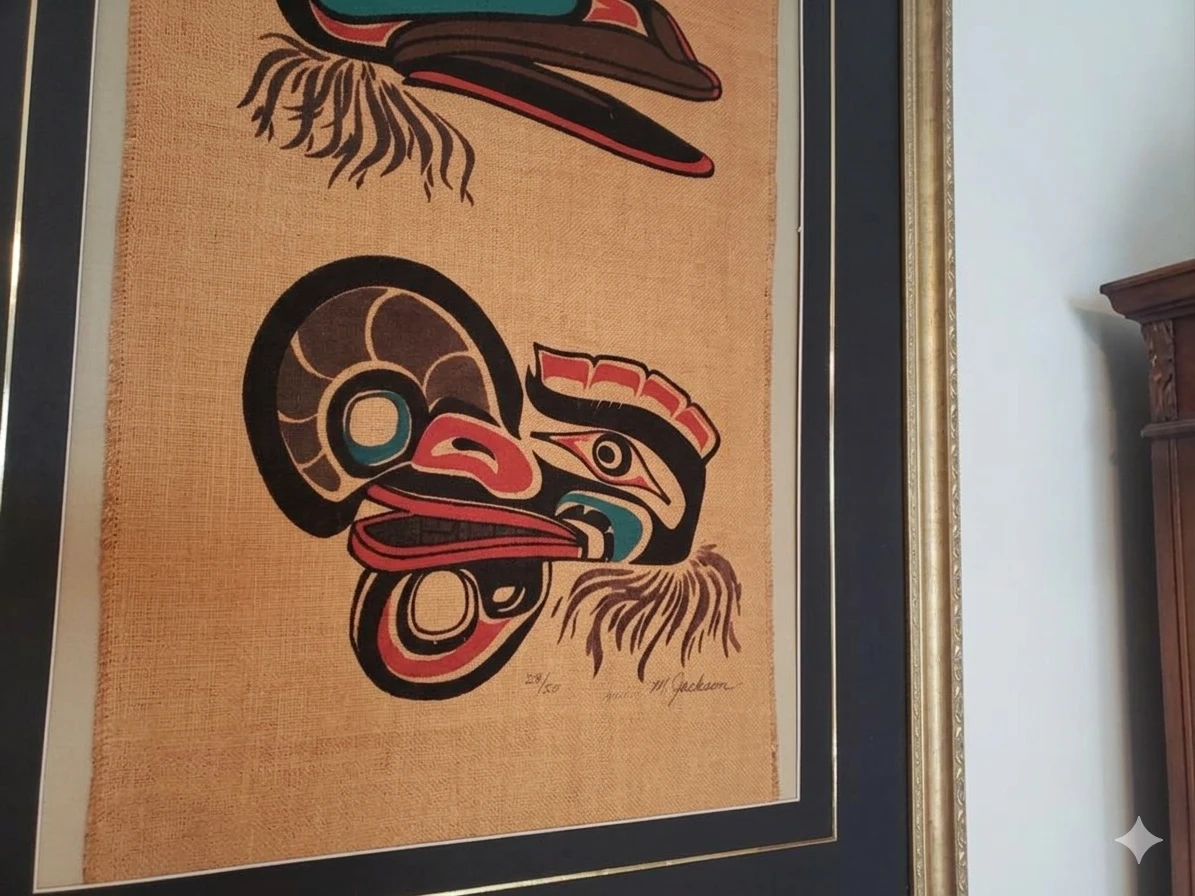 Vng Northwest Coast Indigenous Art Silkscreen Print on Burlap - photo 5
