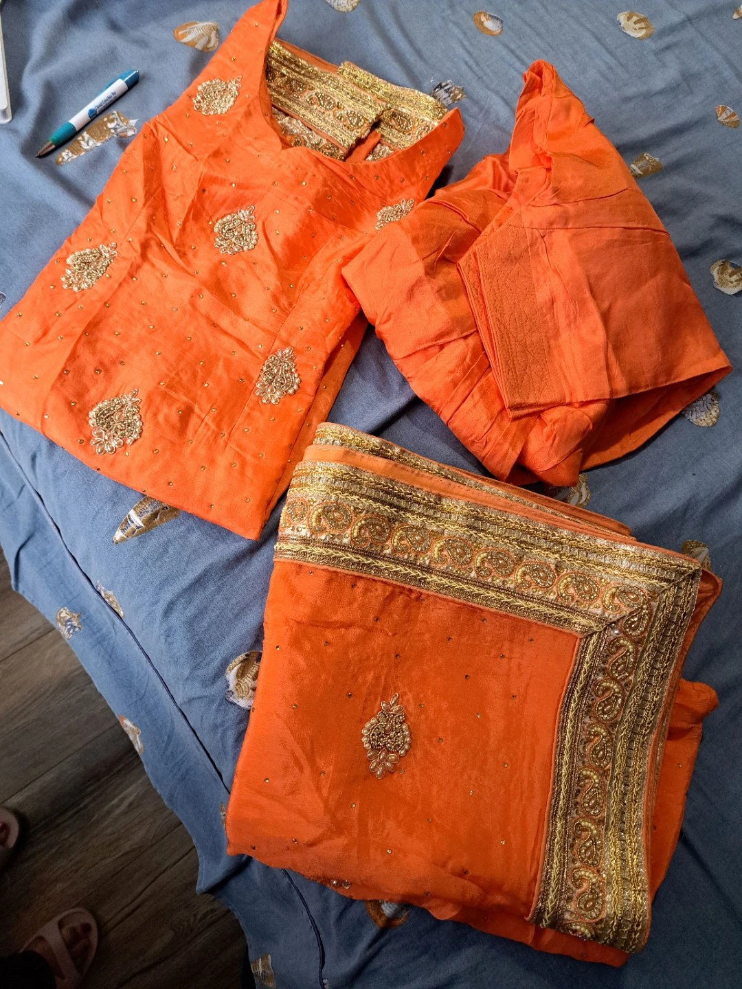 Orange Embroidered Indian Suit with Dupatta - photo 4