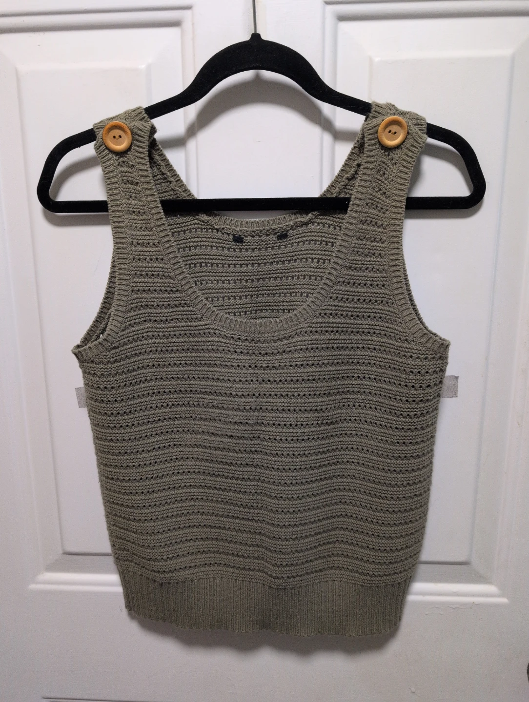 Green Knit Tank Top with Wooden Buttons