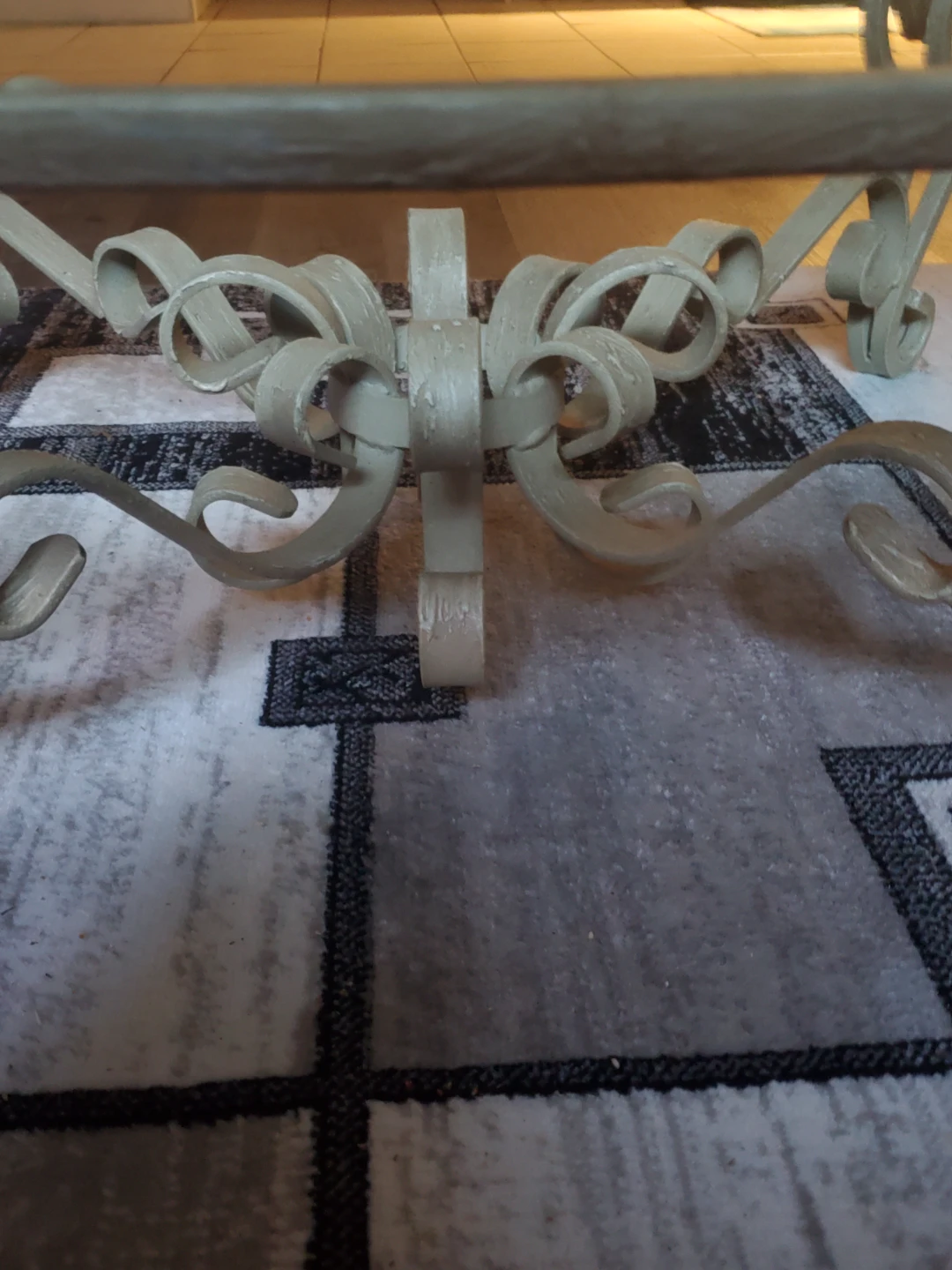 Wrought Iron Glass Top Coffee Table with Ornate Metal Base - photo 5