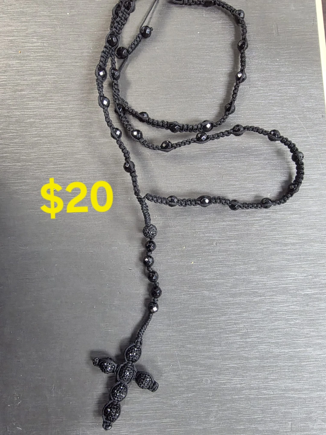 Black Cord Rosary Necklace