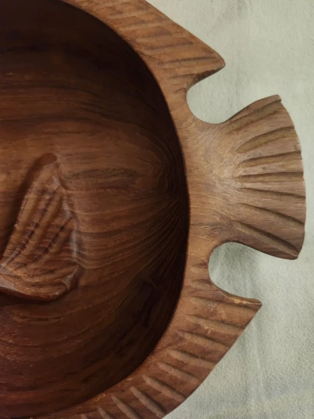 Vintage Hand-Carved Wooden Fish Bowl - photo 4