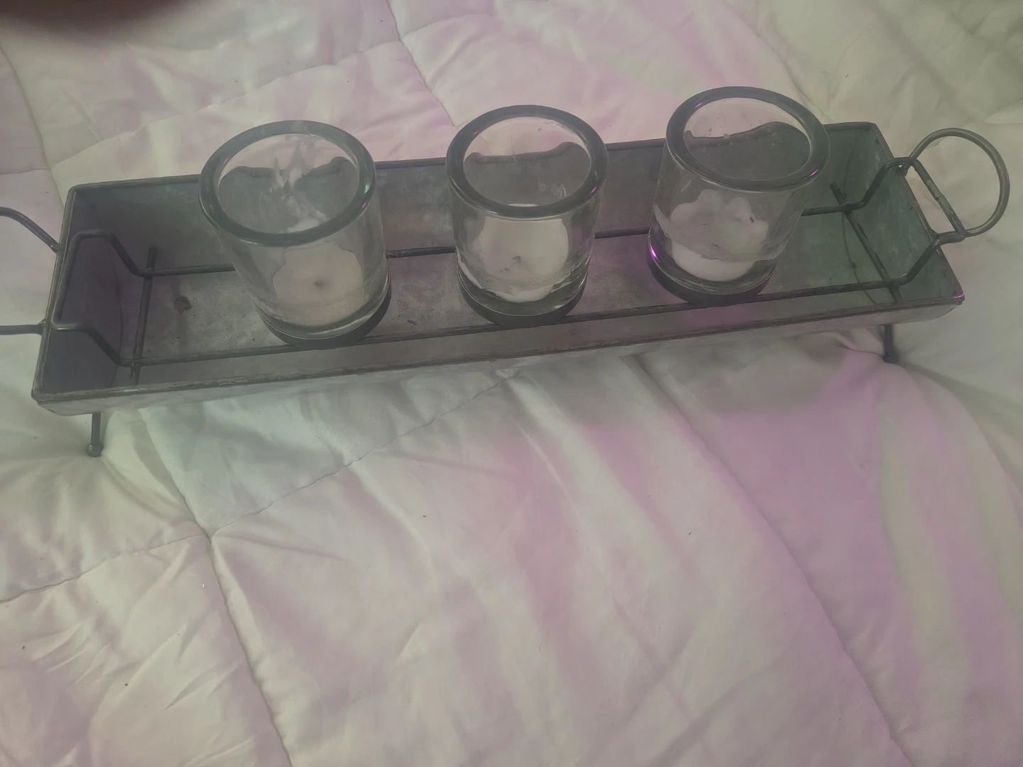 Metal Candle Tray with 3 Glass Votive Holders - photo 2