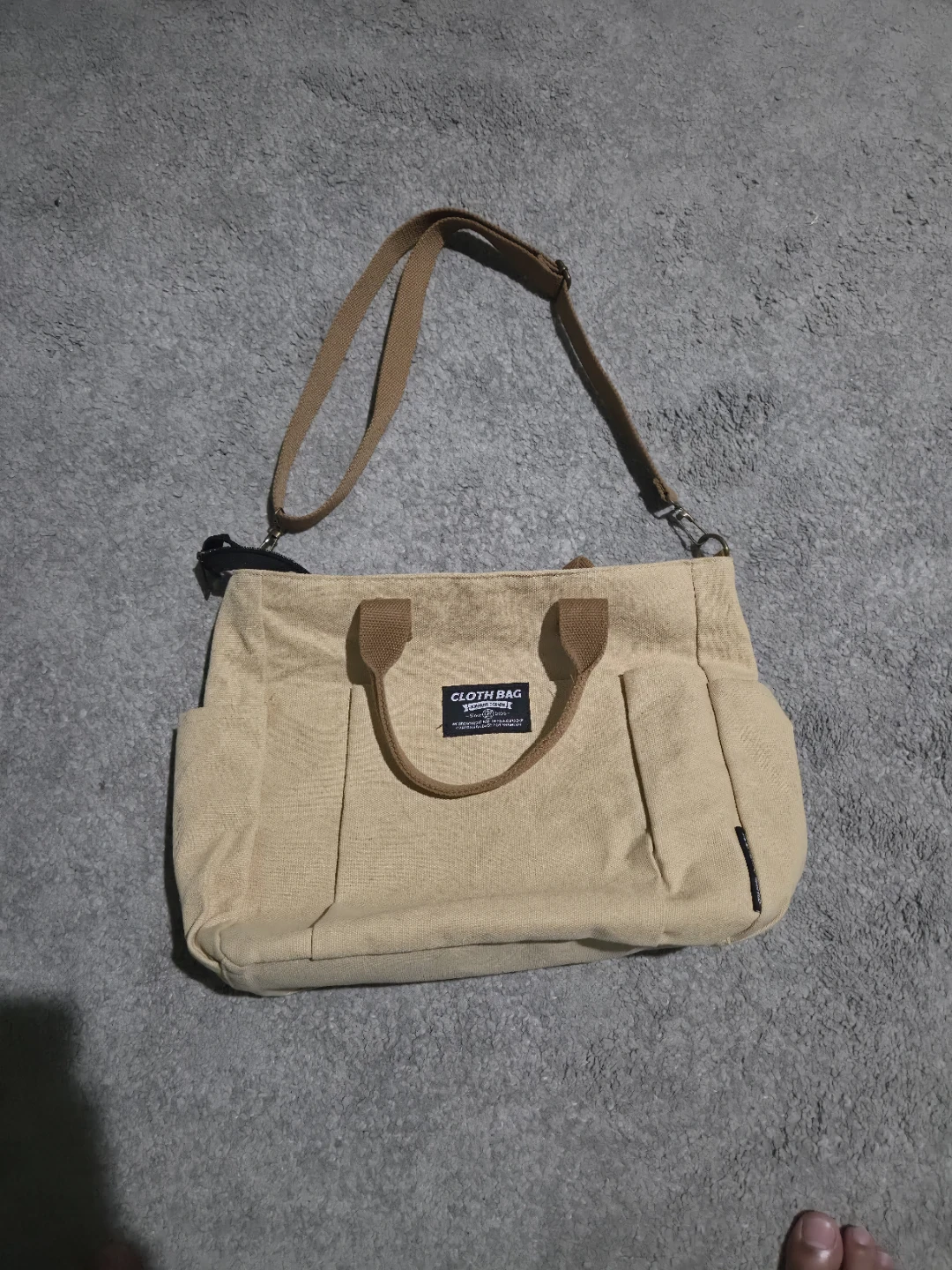 Beige Canvas Tote Bag with Crossbody Strap