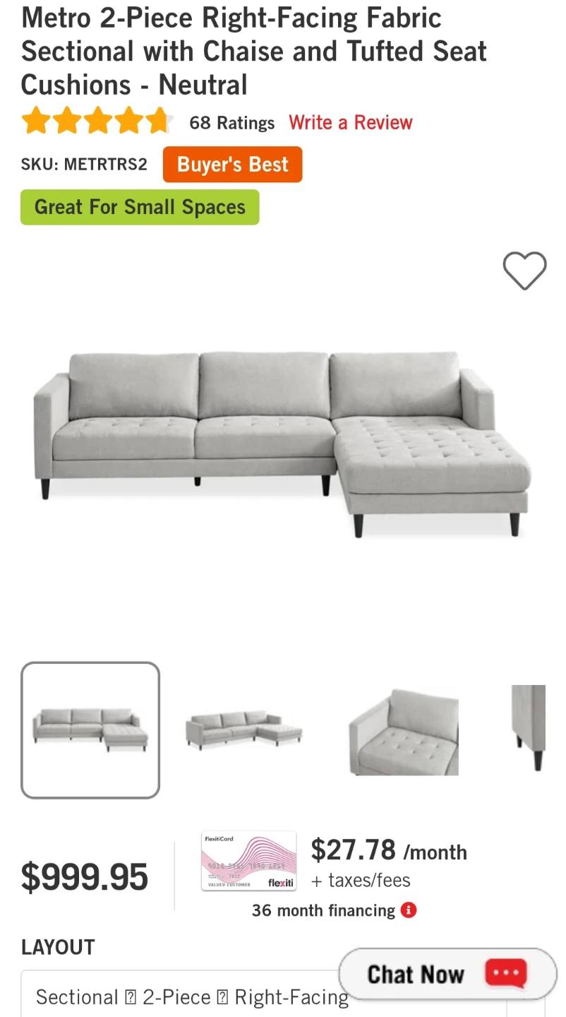 Like new Metro 2-Piece Right-Facing Sectional - Neutral - photo 5