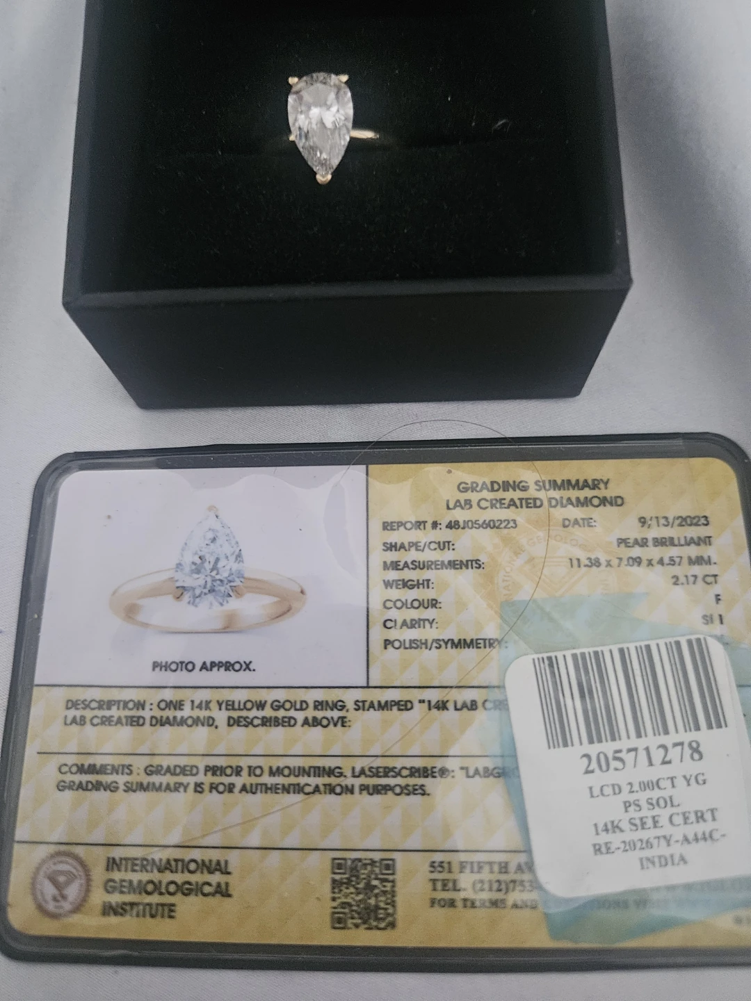 14K Yellow Gold Pear Cut Lab Diamond Ring - photo 3