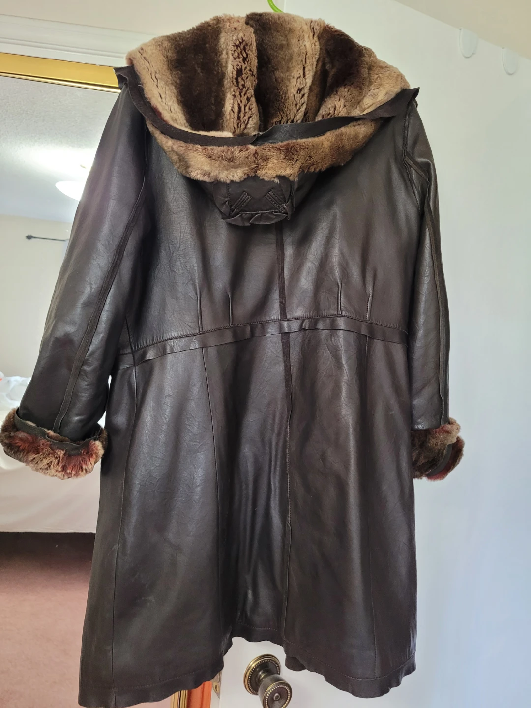 Dark Brown Leather Hooded Coat🏈 - photo 2