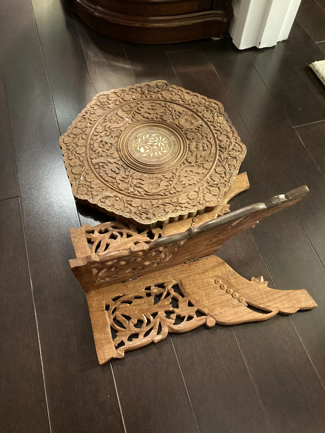 Hand-Carved Wooden Folding Side Table - photo 3
