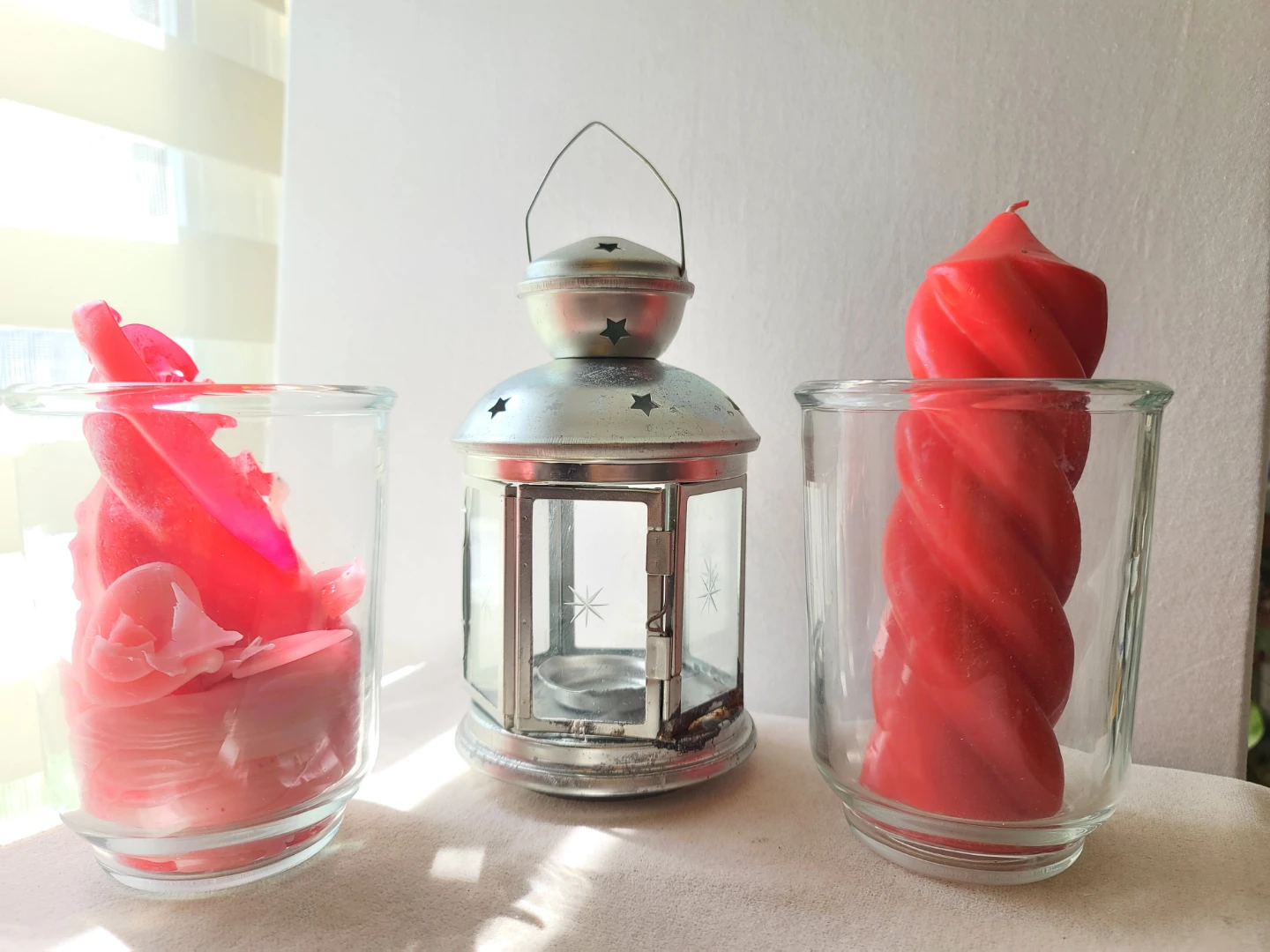 Vintage Metal Candle Lantern & Glass Chamber Stick Set
