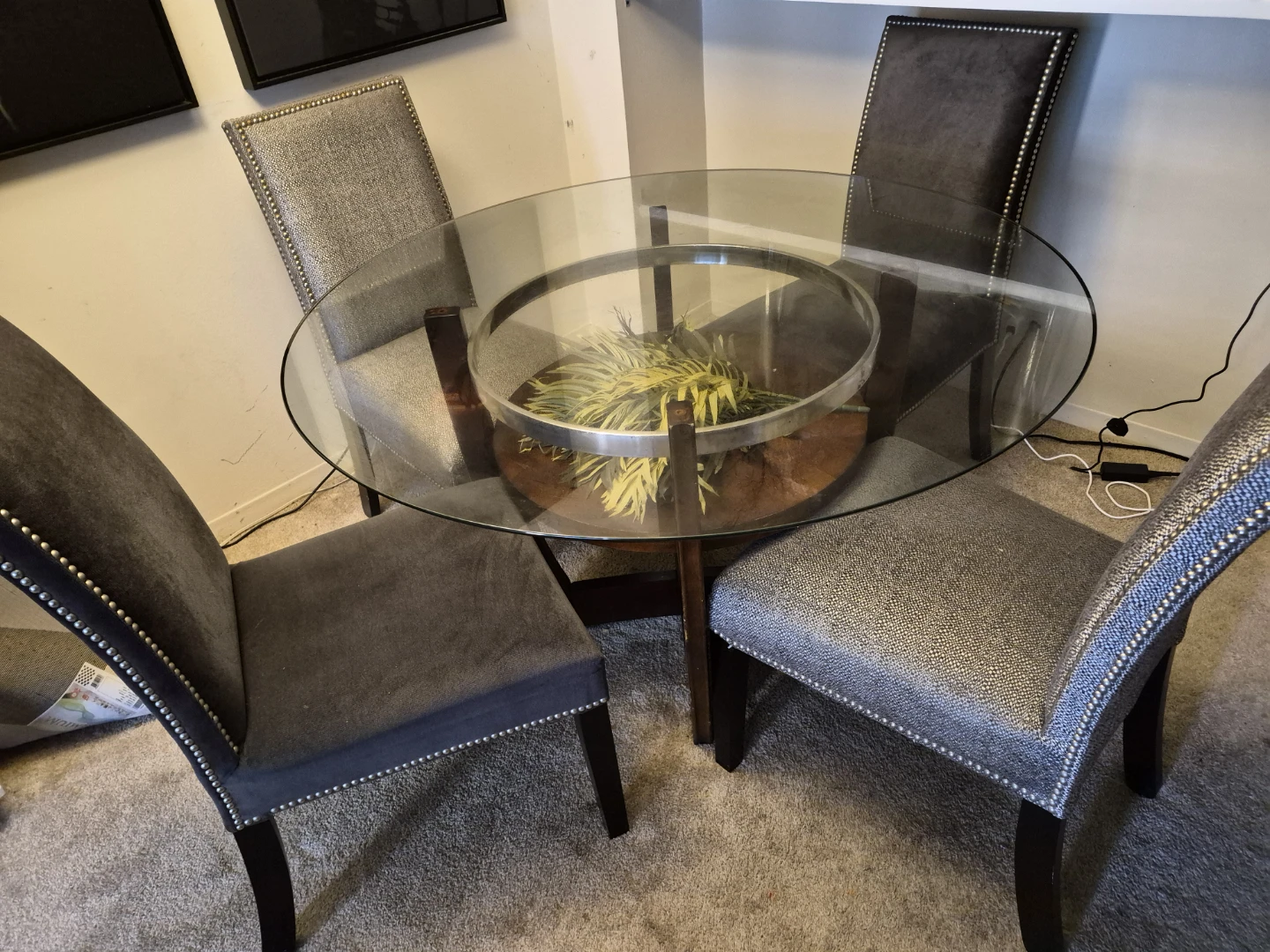 Glass Top Round Dining Table with 4 Chairs