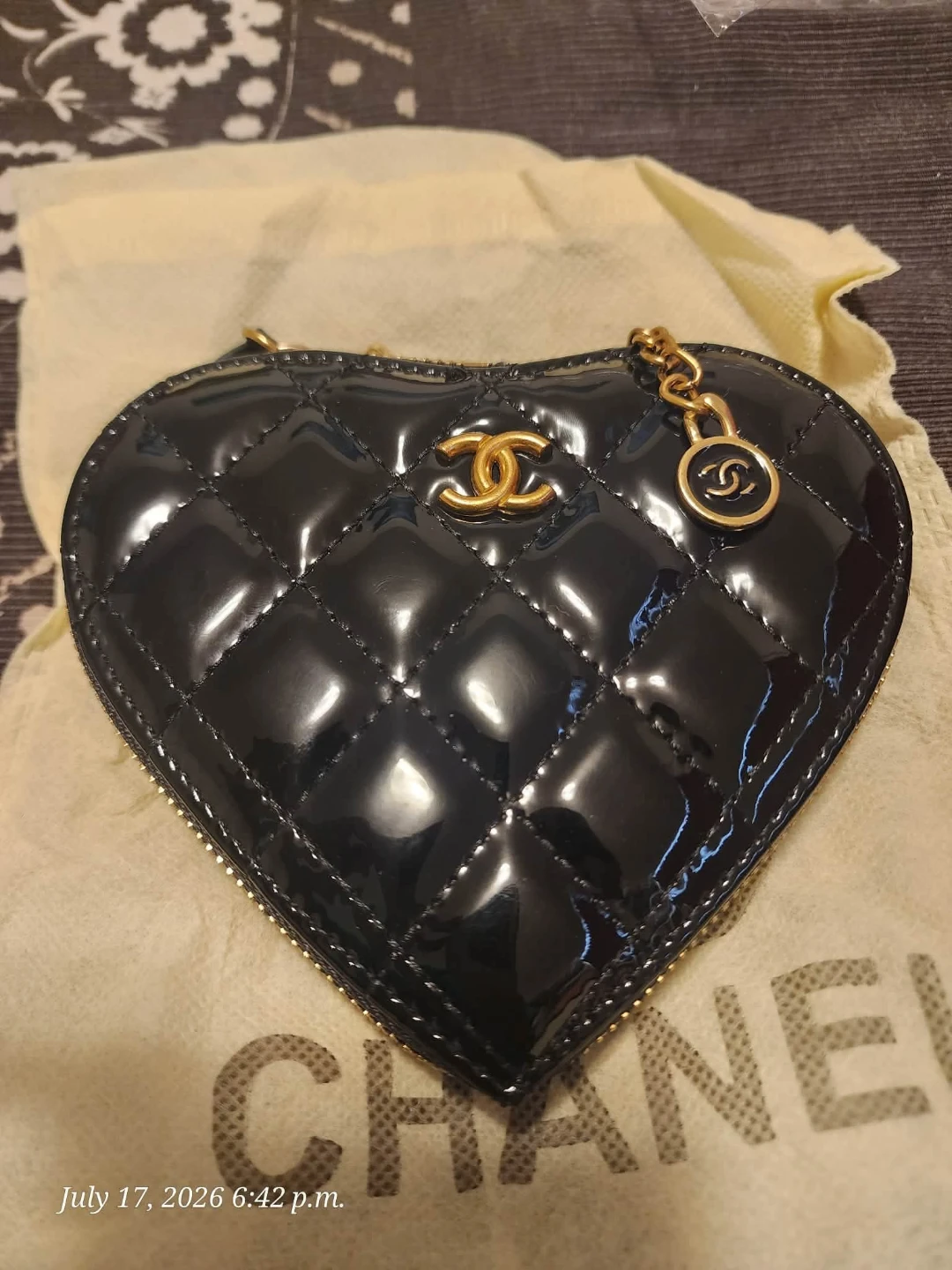 Chanel Quilted Patent Leather Heart Bag