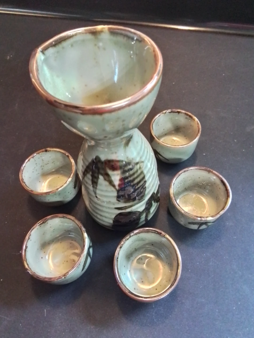 7-Piece Vintage Japanese Mino Ware Ceramic Sake Set