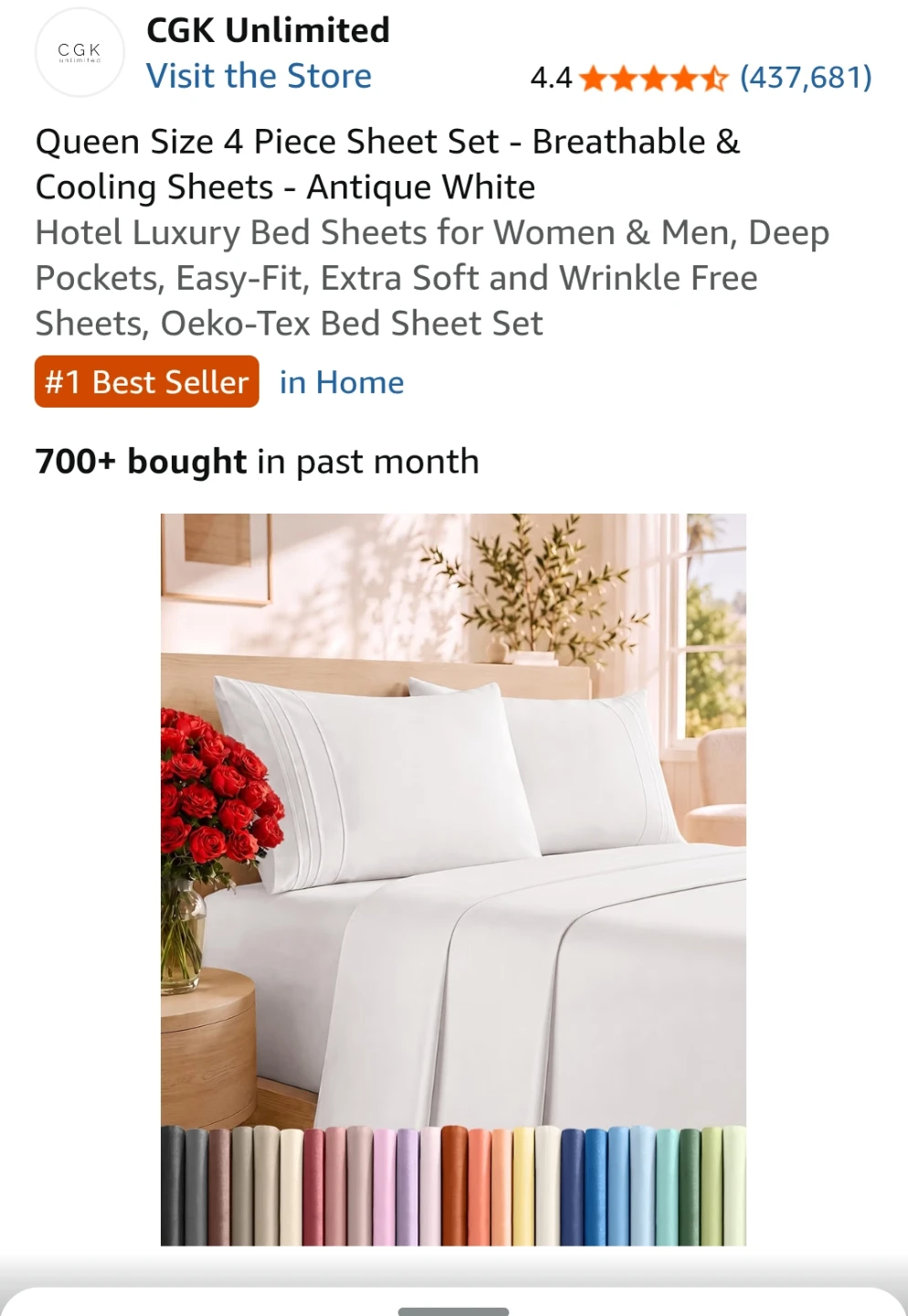 CGK Unlimited Queen Size 4-Piece Sheet Set - Antique White