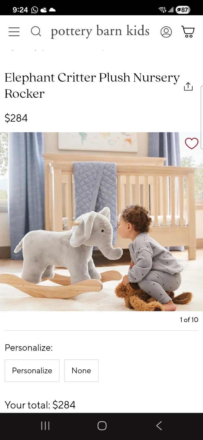 Pottery Barn Kids Elephant Critter Nursery Rocker