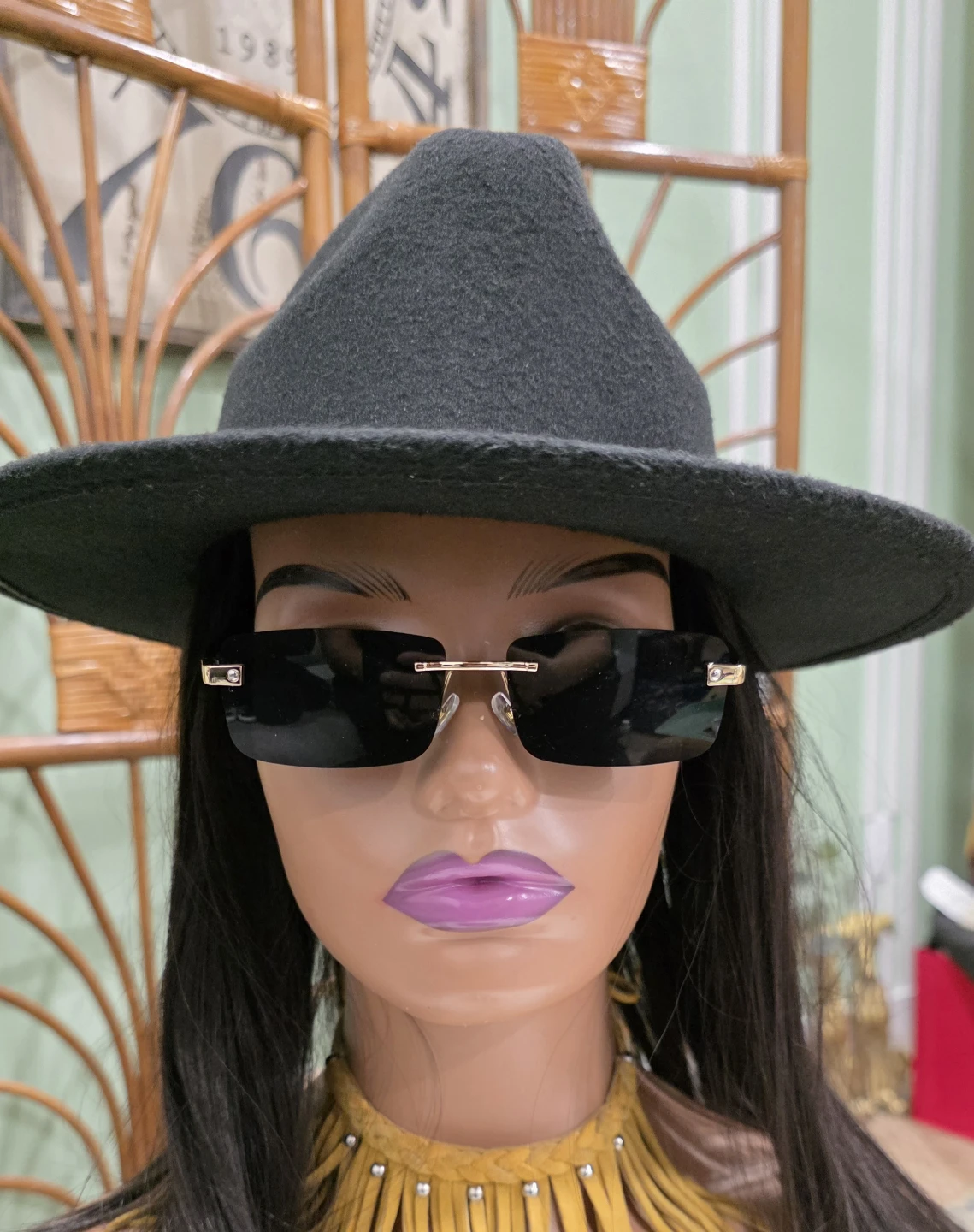 Rimless Square Sunglasses with Black Lenses