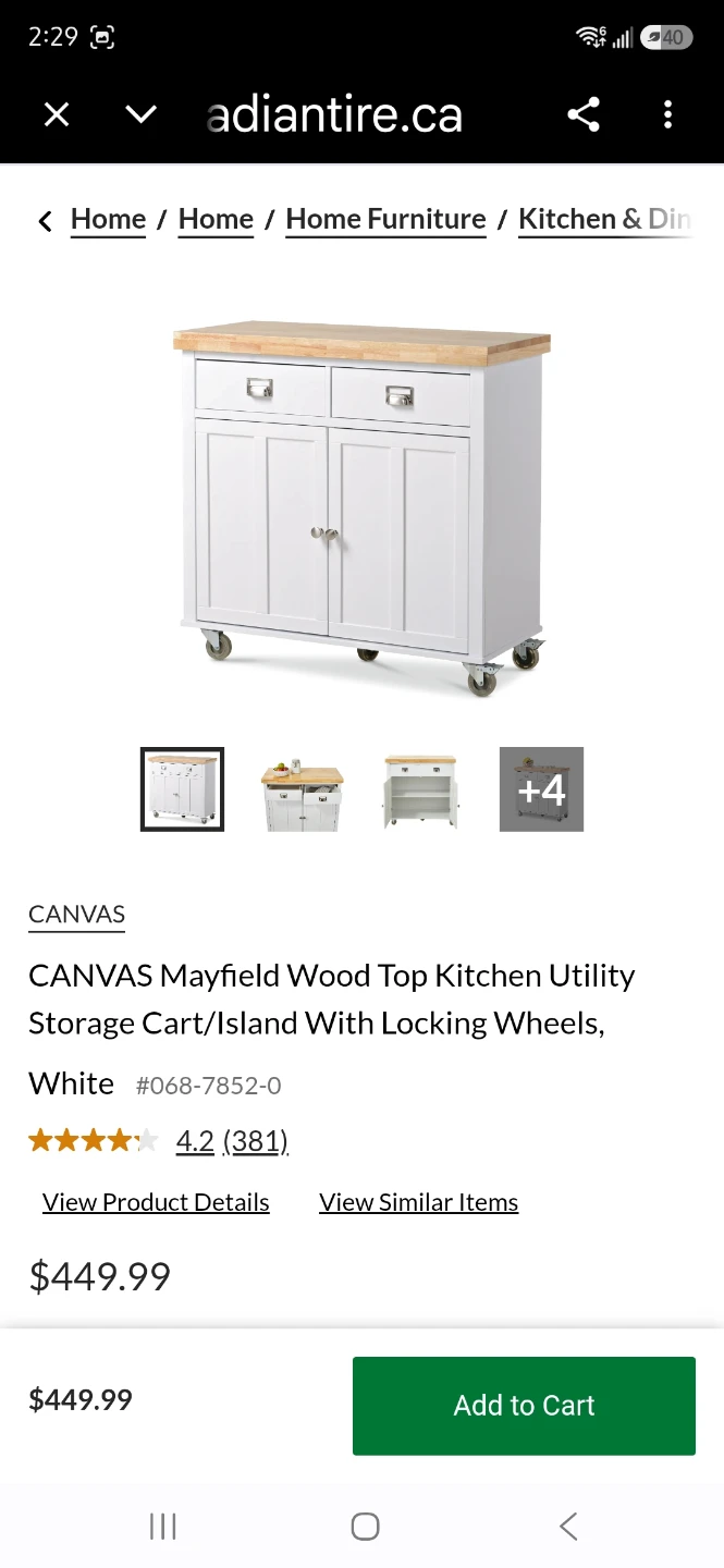 CANVAS Mayfield Wood Top Kitchen Utility Storage Cart White - photo 5