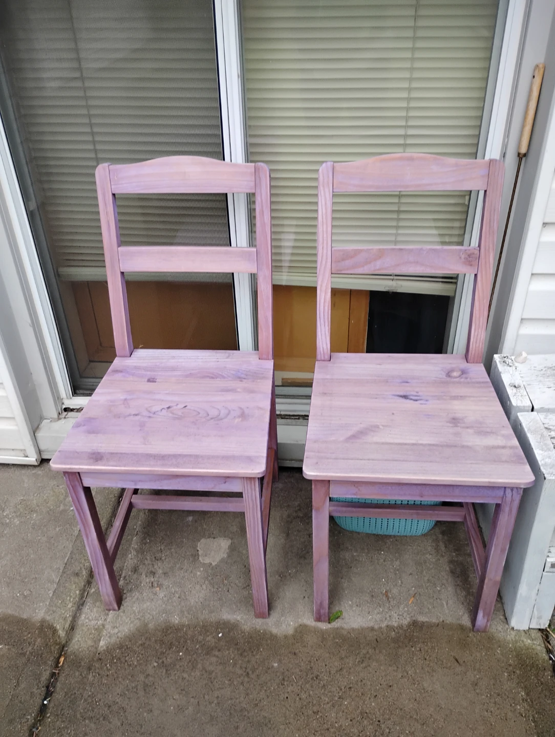 Two Purple Wooden Dining Chairs