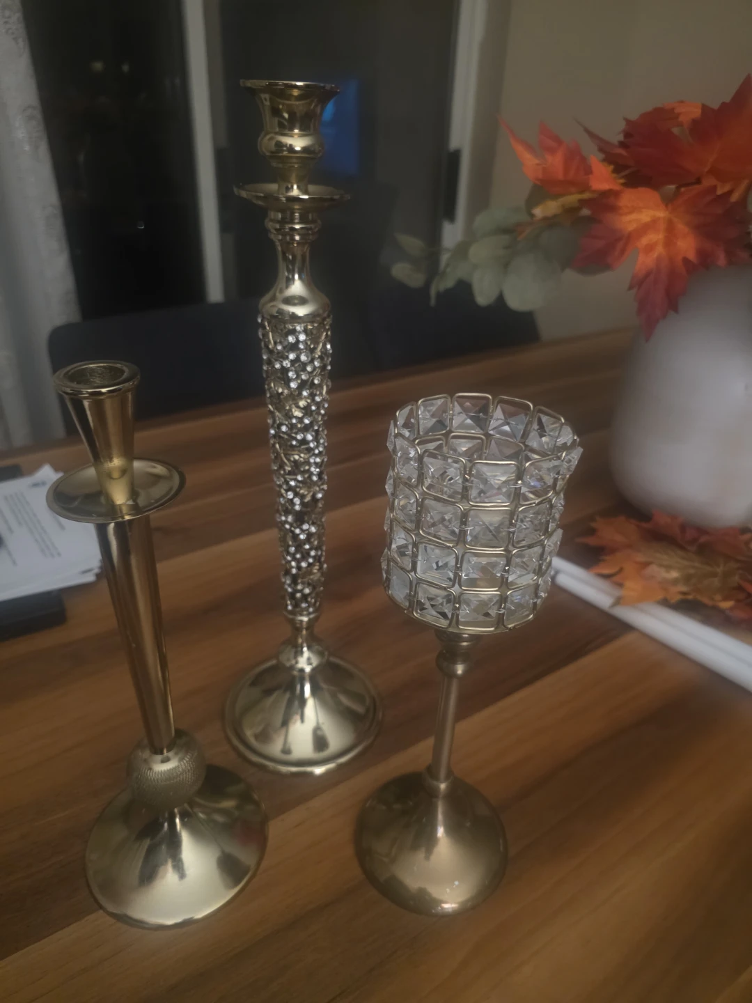 Set of 3 Gold Tone Candle Holders