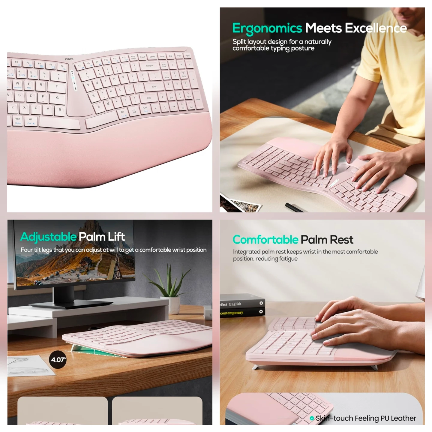 Nulea ergonomic split keyboard in pink