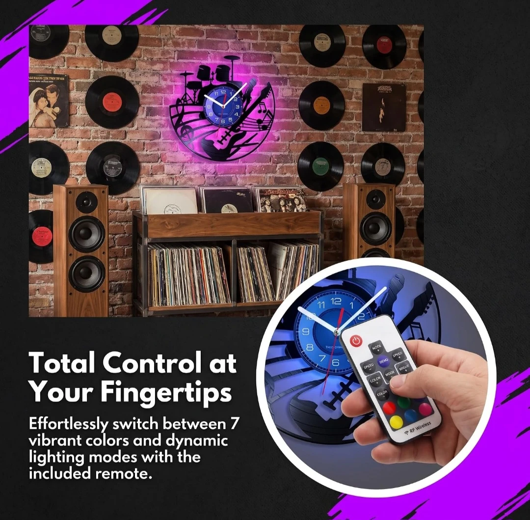 Music-Themed Vinyl Wall Clock with LED Lighting - photo 3