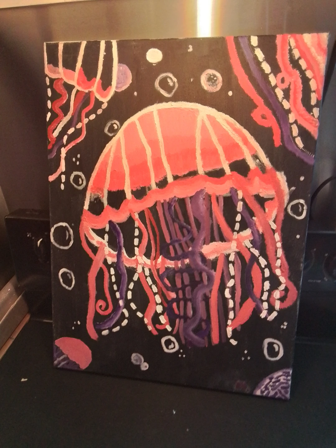 Original 18x24" Neon Jellyfish Acrylic Canvas Painting