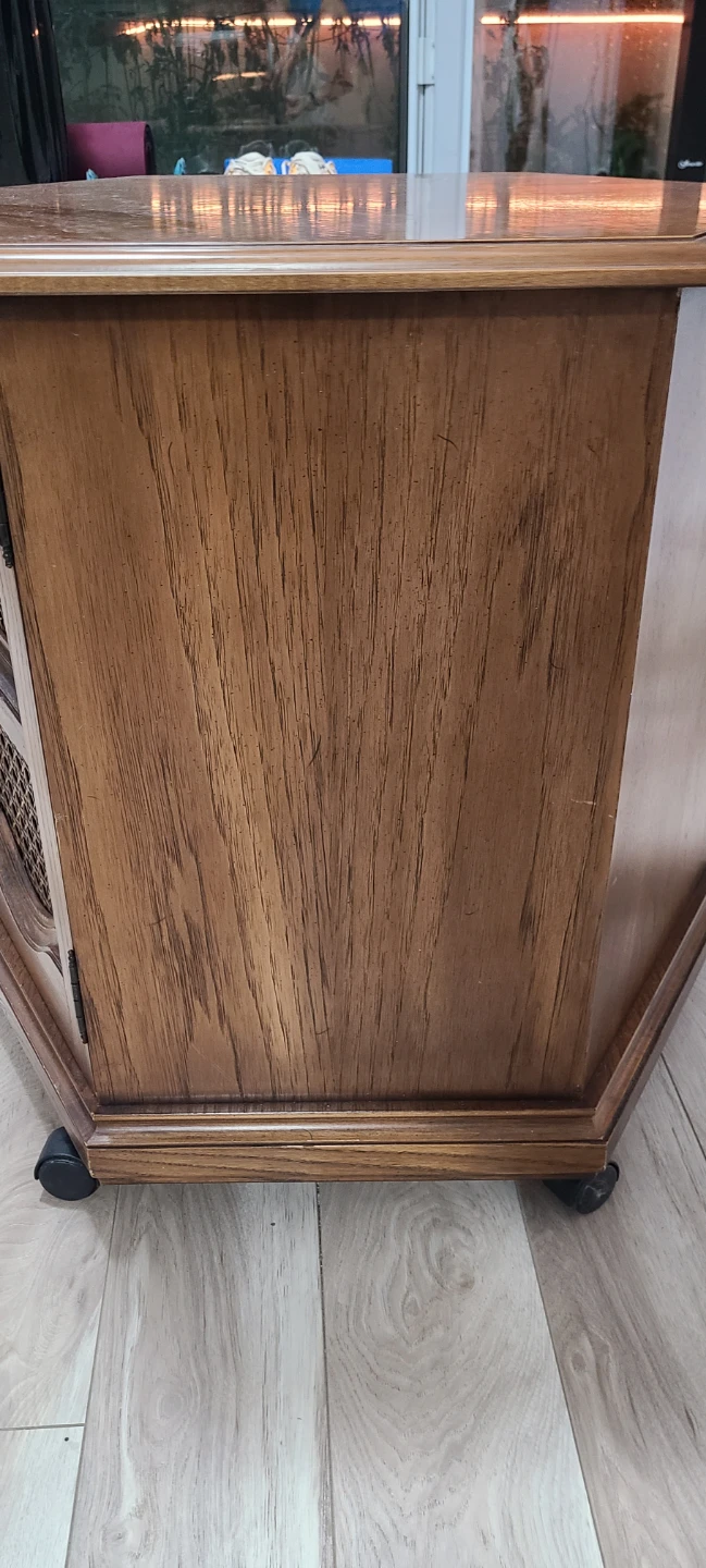 Vintage Wooden Corner Cabinet with Caned Doors - photo 5
