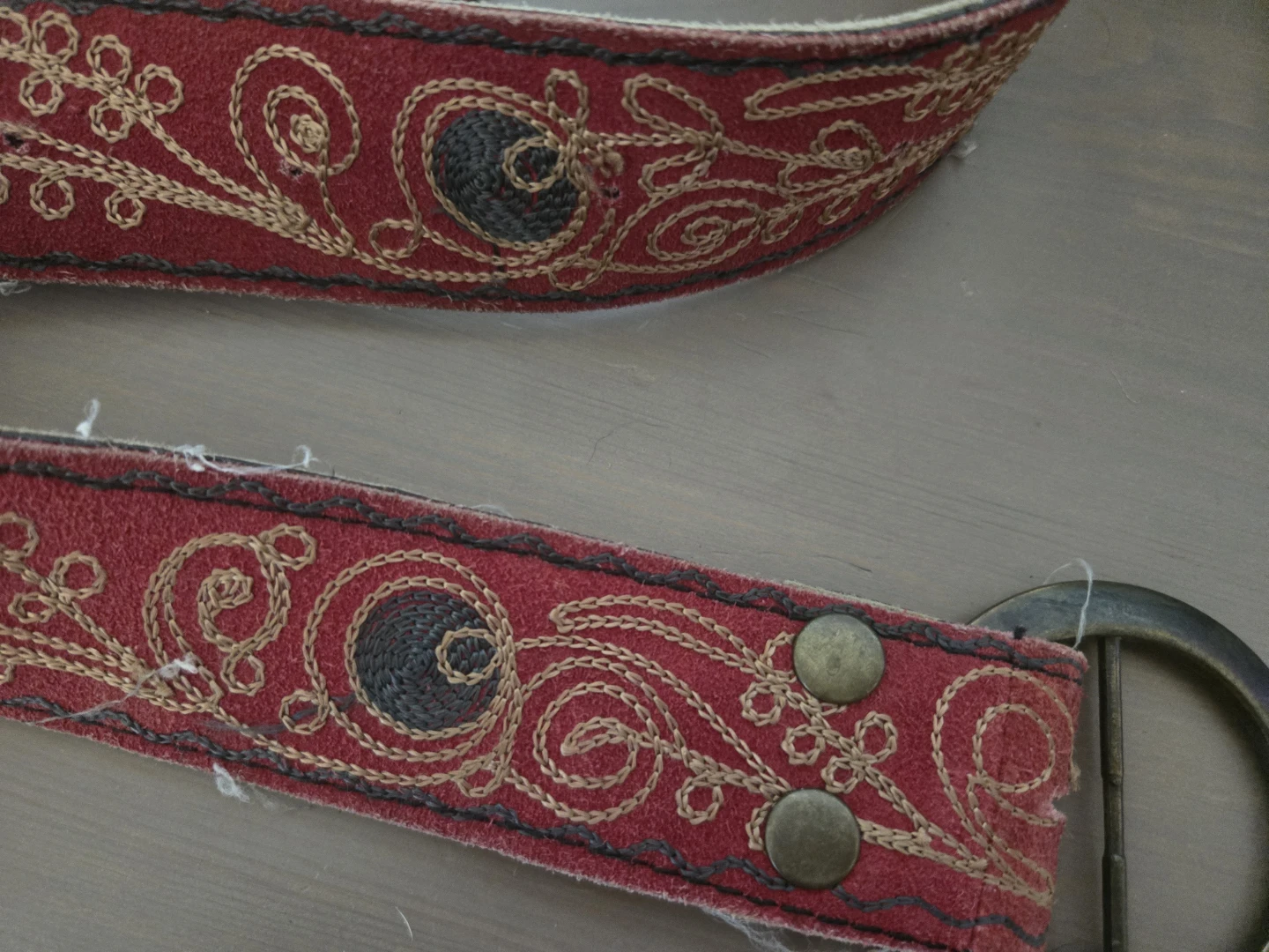 Old handmade embroidered suede-canvas belt - photo 2