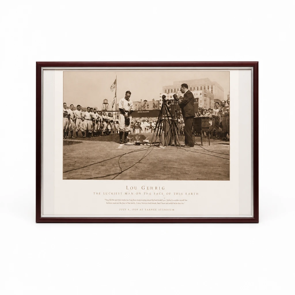 Framed Lou Gehrig "Luckiest Man" Poster Print - photo 3