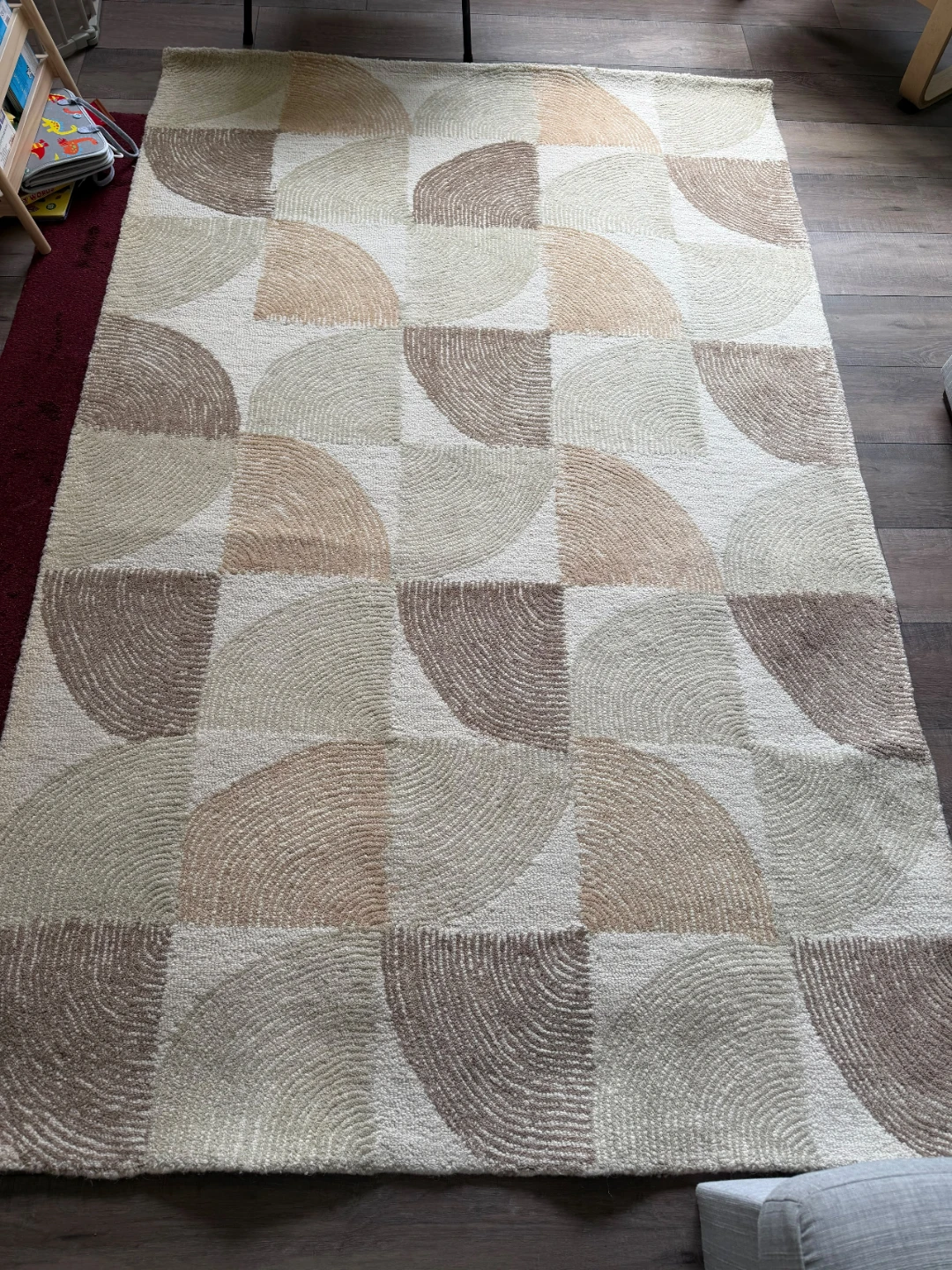 Beige Geometric Handmade Wool Area Rug