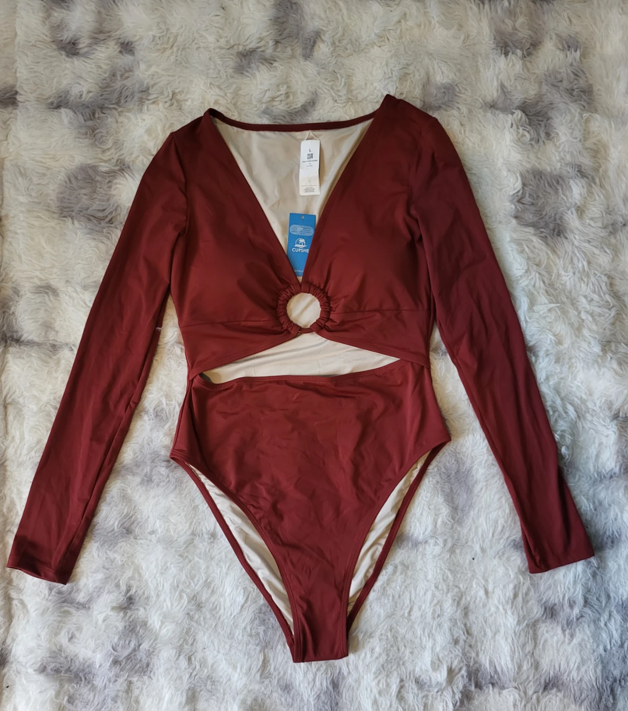 New CUPSHE Long Sleeve Cutout One-Piece Swimsuit - Large