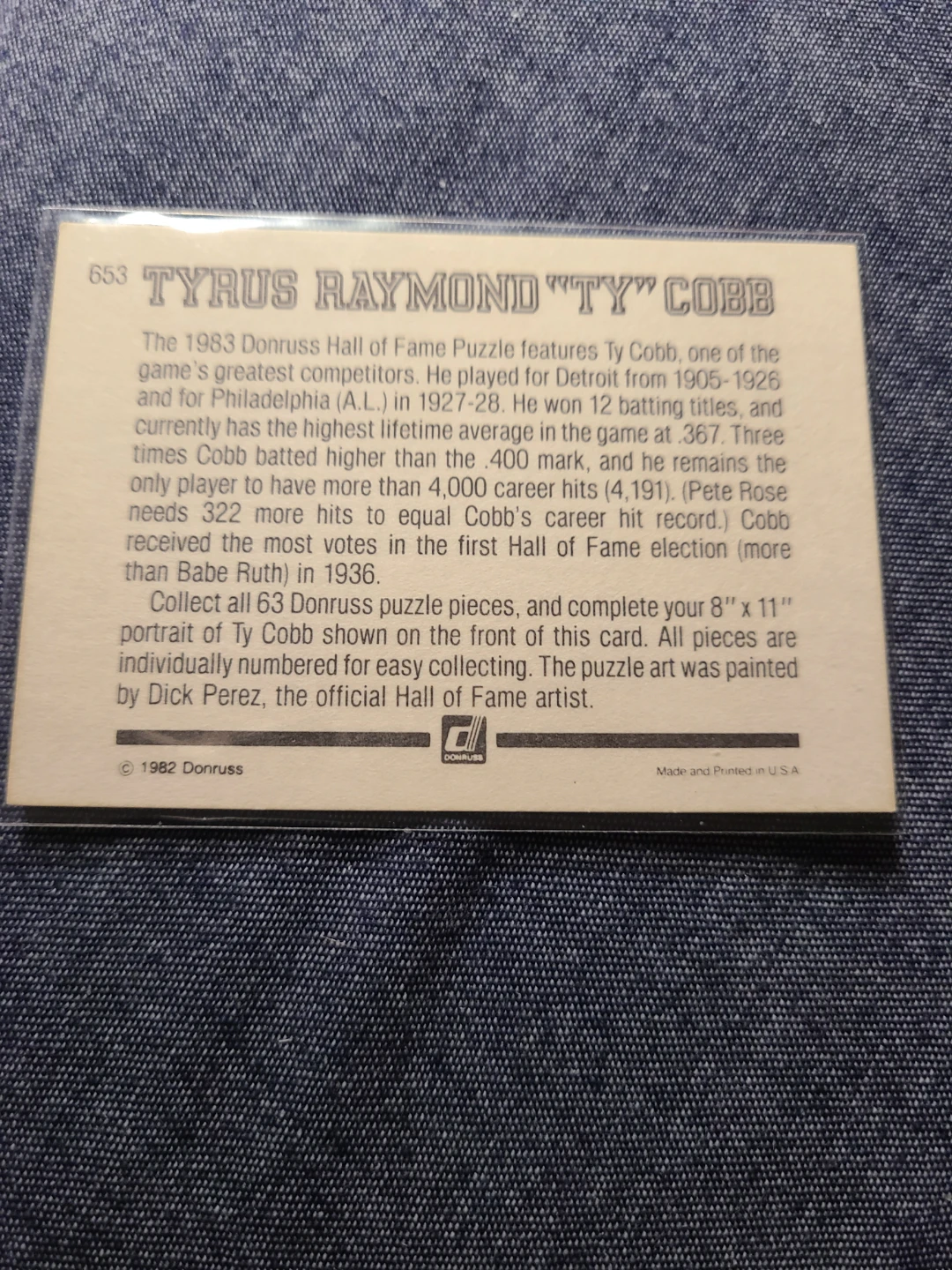 1982 Donruss Ty Cobb Hall of Fame Diamond King Baseball Card - photo 2