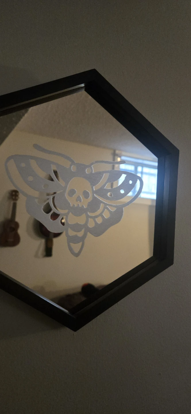 Engraved Etched Goth Death Moth Mirror - photo 2