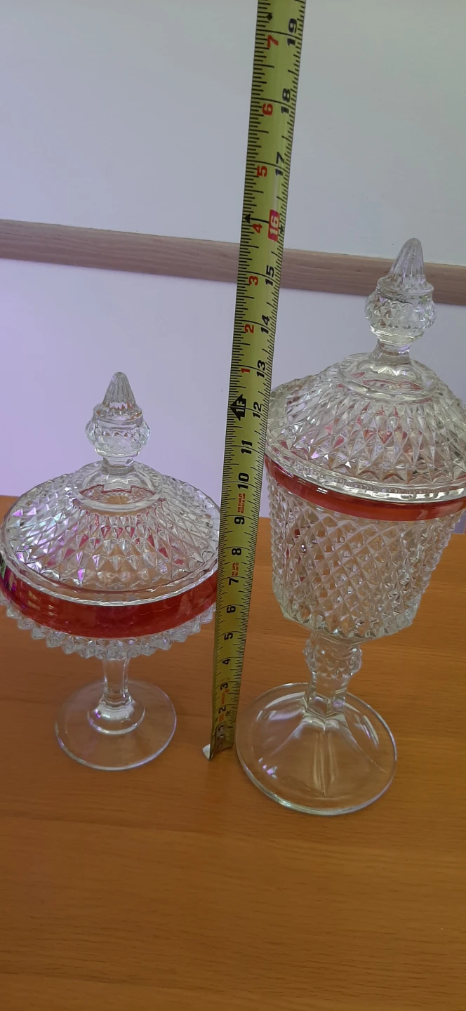 Indiana Glass Diamond Point Ruby lidded candy dishes - photo 2