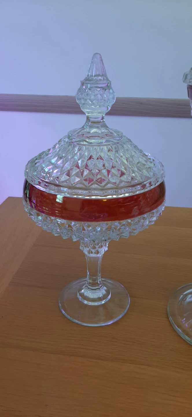 Indiana Glass Diamond Point Ruby lidded candy dishes - photo 4
