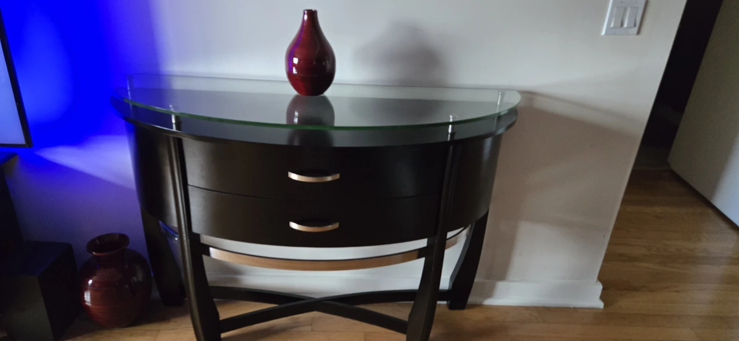 Half-Moon Console Table with Glass Top