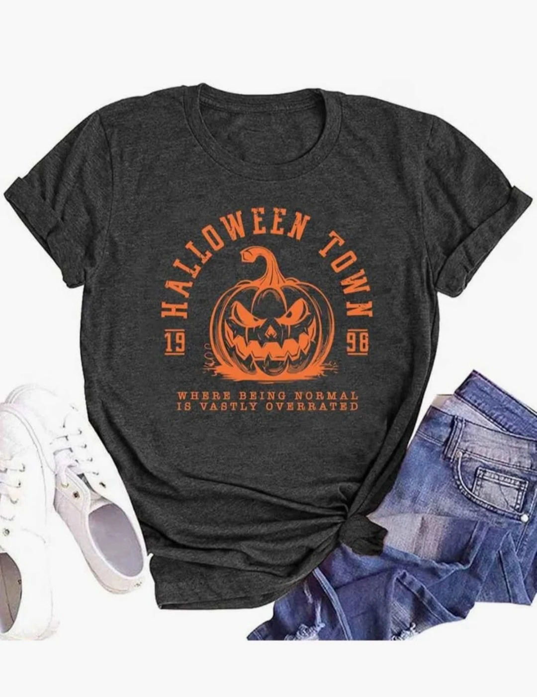 Halloween Town Pumpkin Graphic T-Shirt Grey 🏈