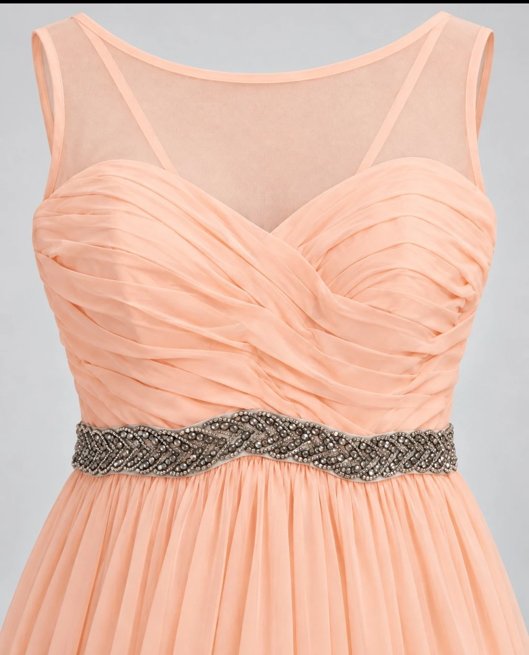 Peach Chiffon Floor-Length Evening Gown