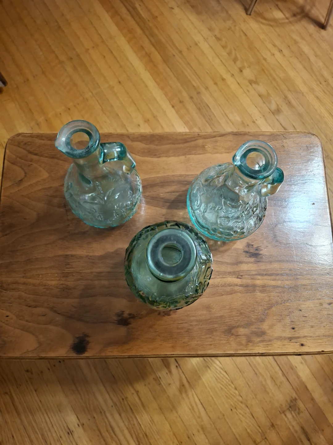 Vintage Aqua Glass Cruet and Decanter Set - 3 Pieces - photo 4