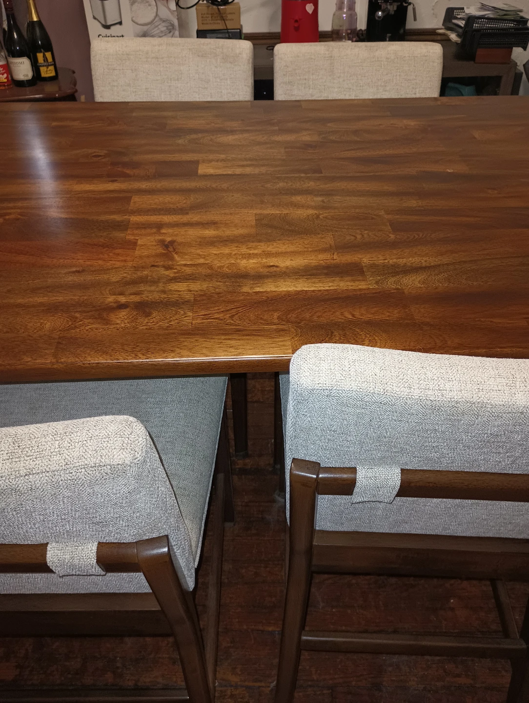 7 Piece Brown & Beige Solid Wood Upholstered 72'' Dining Set - photo 3