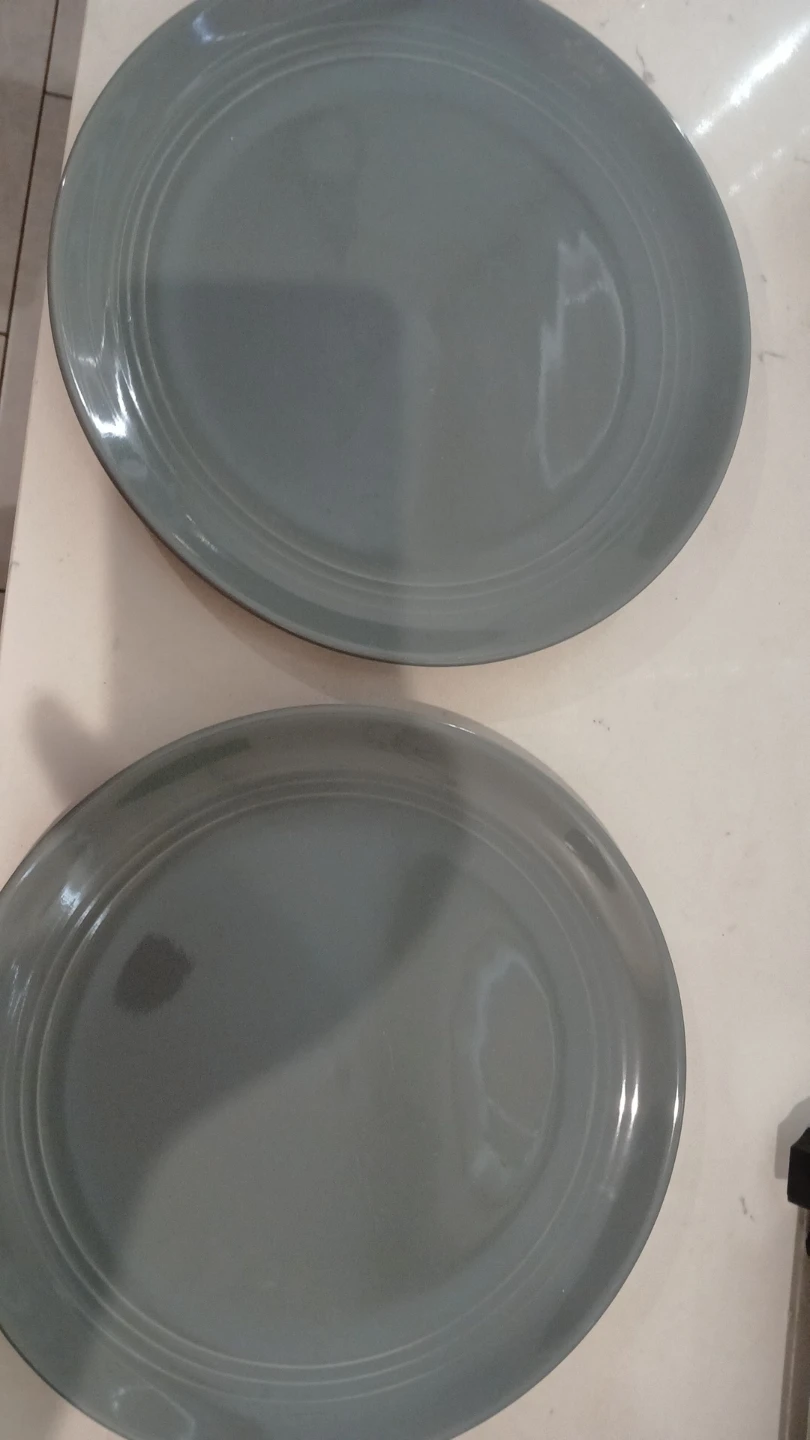 Set of two grey ceramic dinner plates