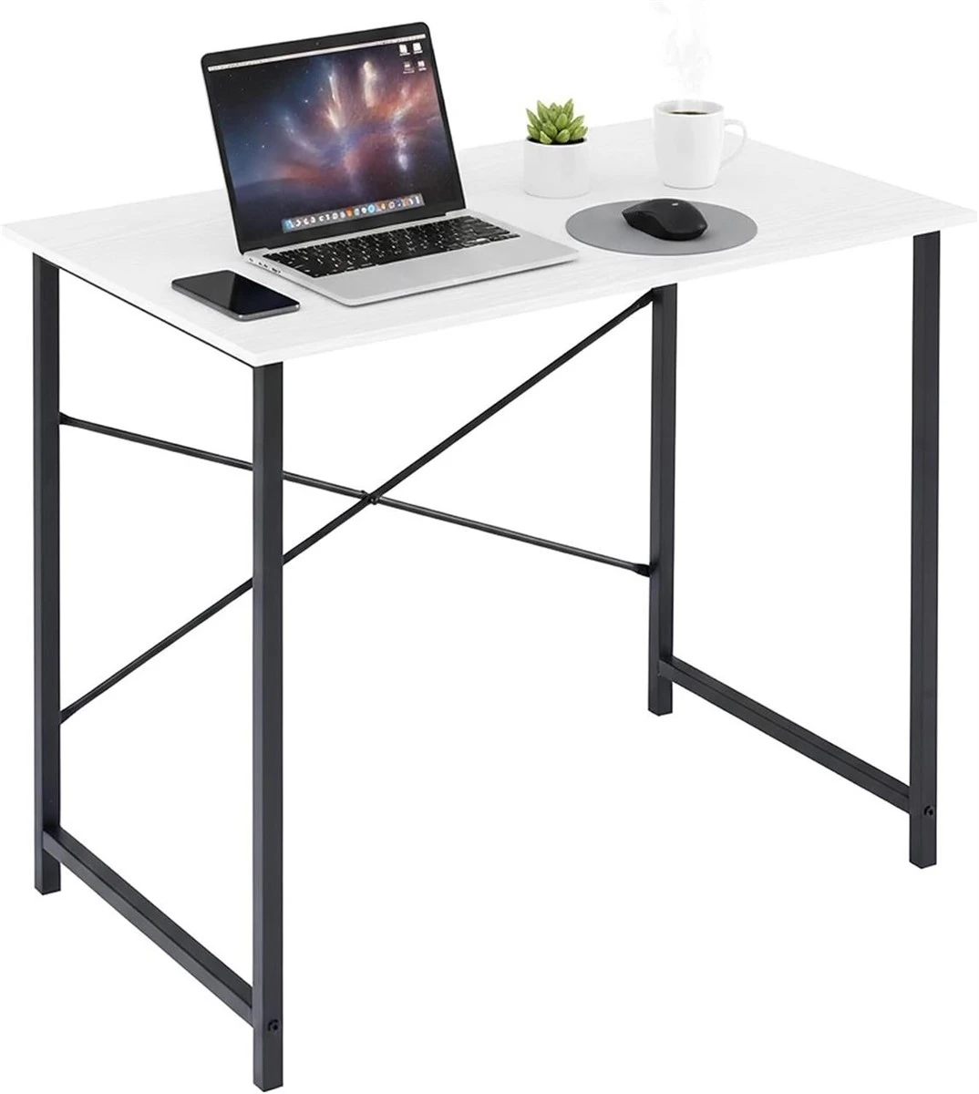 New<> Compact White Desk with Black Metal Frame