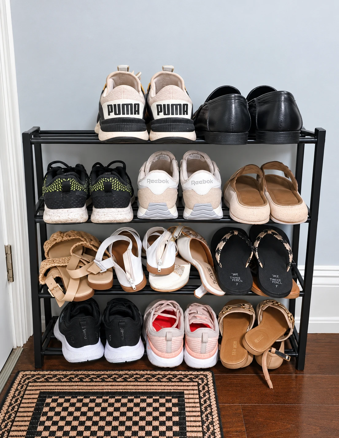 4-Tier Black Metal Shoe Rack