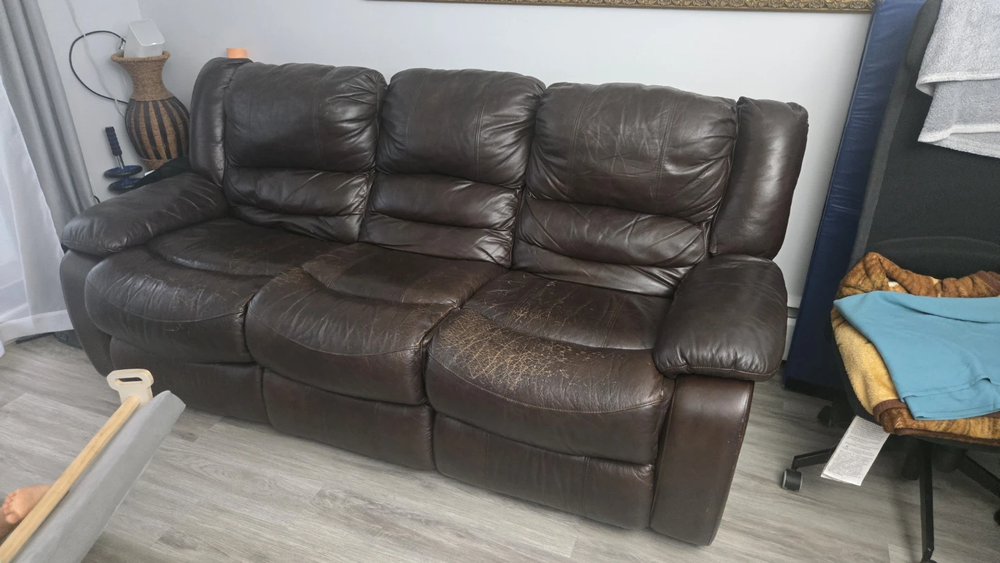 Dark Brown Leather Reclining Sofa - photo 2